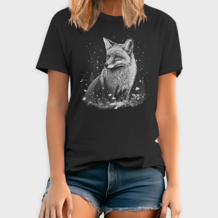 Monochrome Fox Snow Realistic, Tricou Barbati (Unisex)