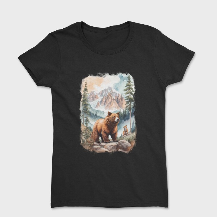 Tricou Femei, Bear Watercolor Forest