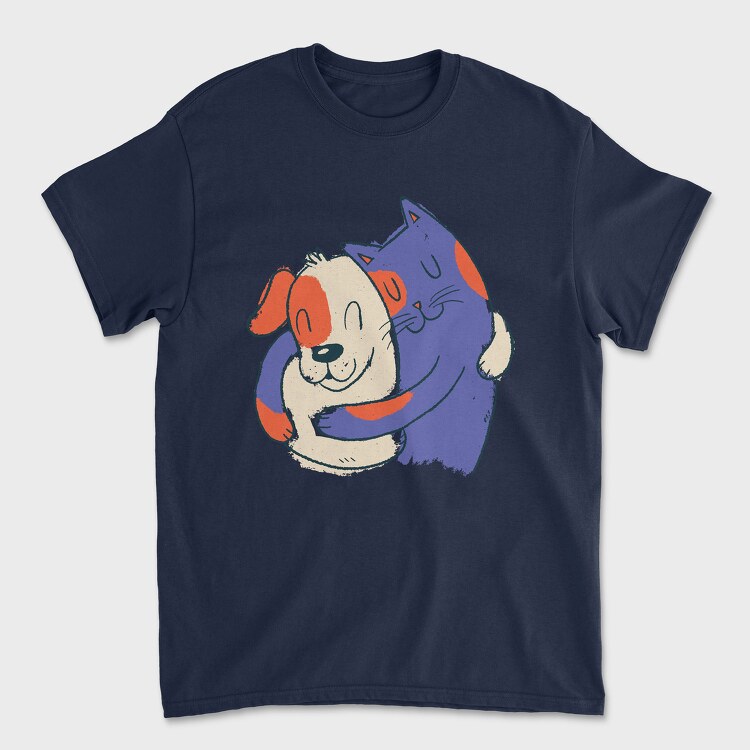 Tricou Barbati (Unisex), Blue Cat and Dog Hugging