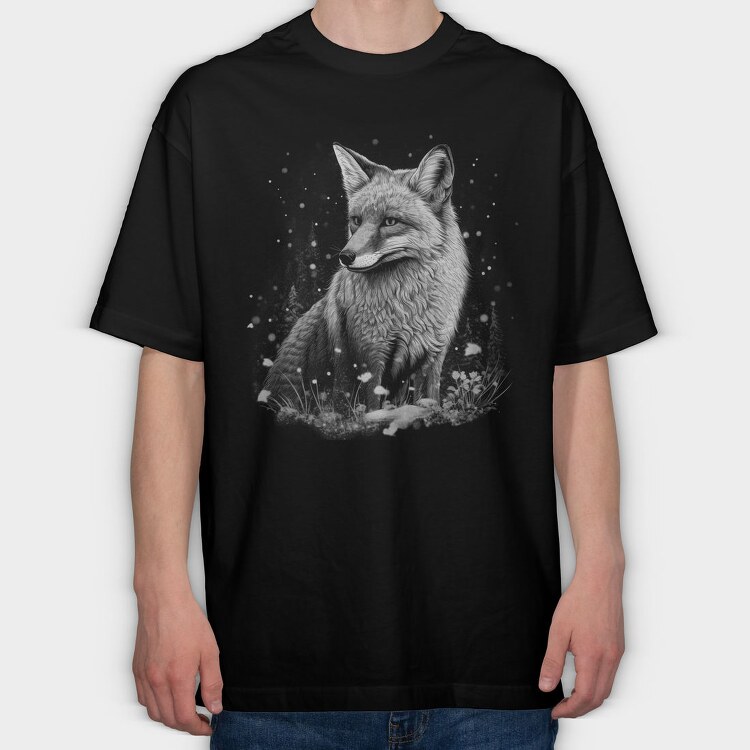 Monochrome Fox Snow Realistic, Tricou Oversize Barbati (Unisex)