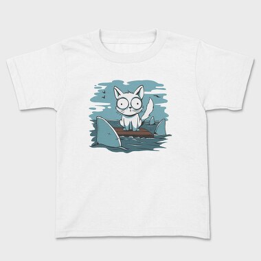 Cat Anxious Sharks Cartoon, Tricou Copii