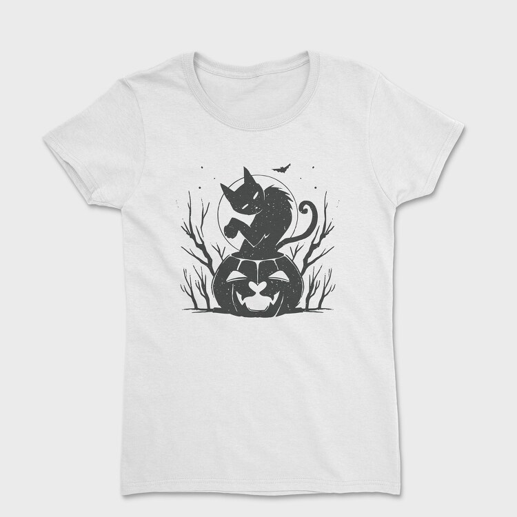 Tricou Femei, Cat Halloween Monochrome