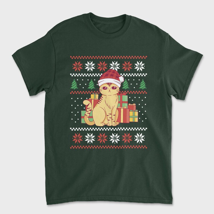 Tricou Barbati (Unisex), Cat With Gifts Ugly Sweater