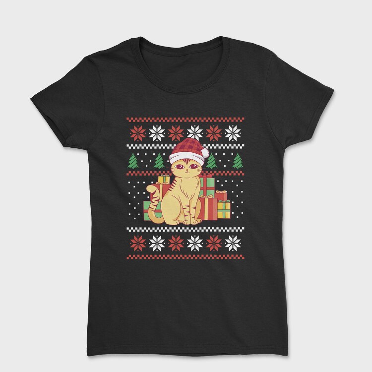 Tricou Femei, Cat With Gifts Ugly Sweater