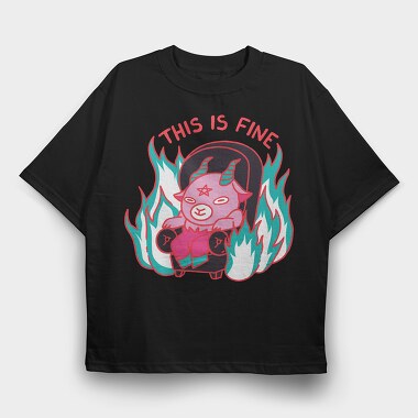 This Is Fine Baphomet Meme, Tricou Oversize Barbati (Unisex)