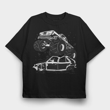 Monster Truck And Car, Tricou Oversize Barbati (Unisex)