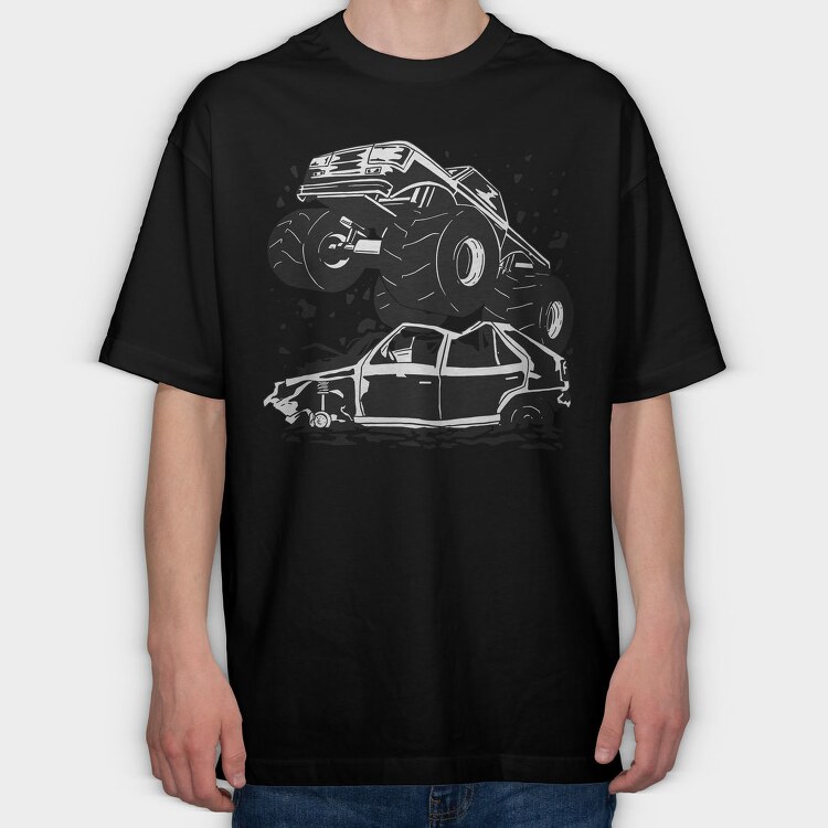 Monster Truck And Car, Tricou Oversize Barbati (Unisex)