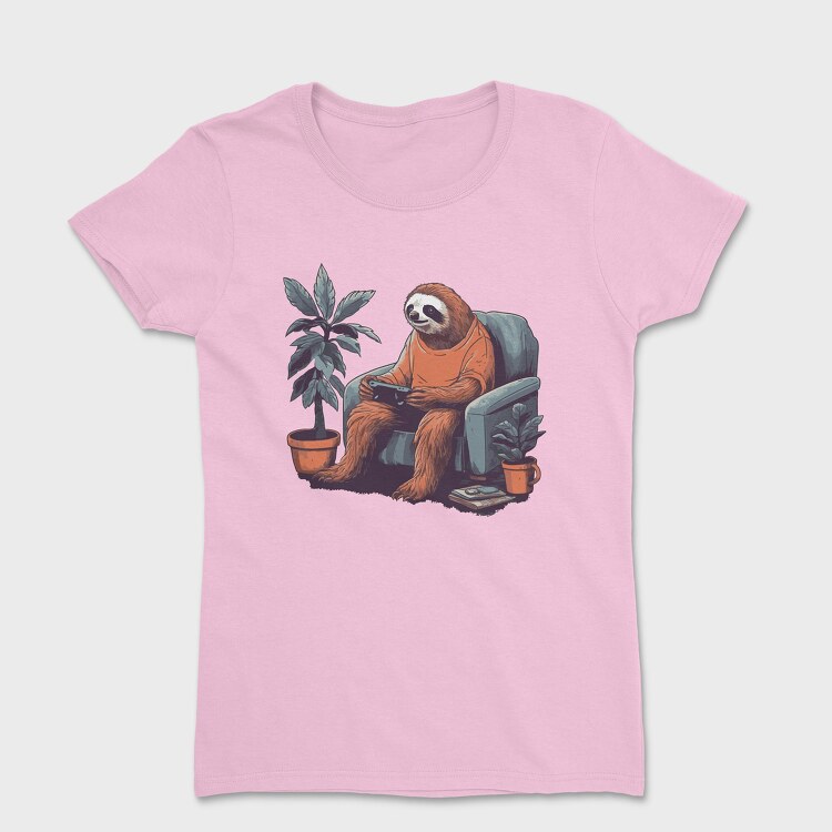 Tricou Femei, Chill Sloth Playing Video Games