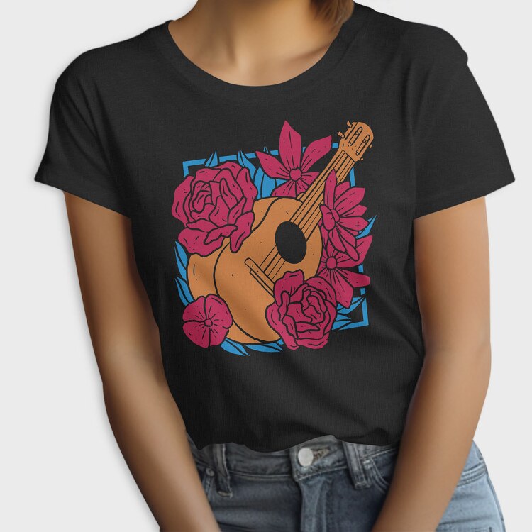 Flower Guitar Uke Flowers, Tricou Femei