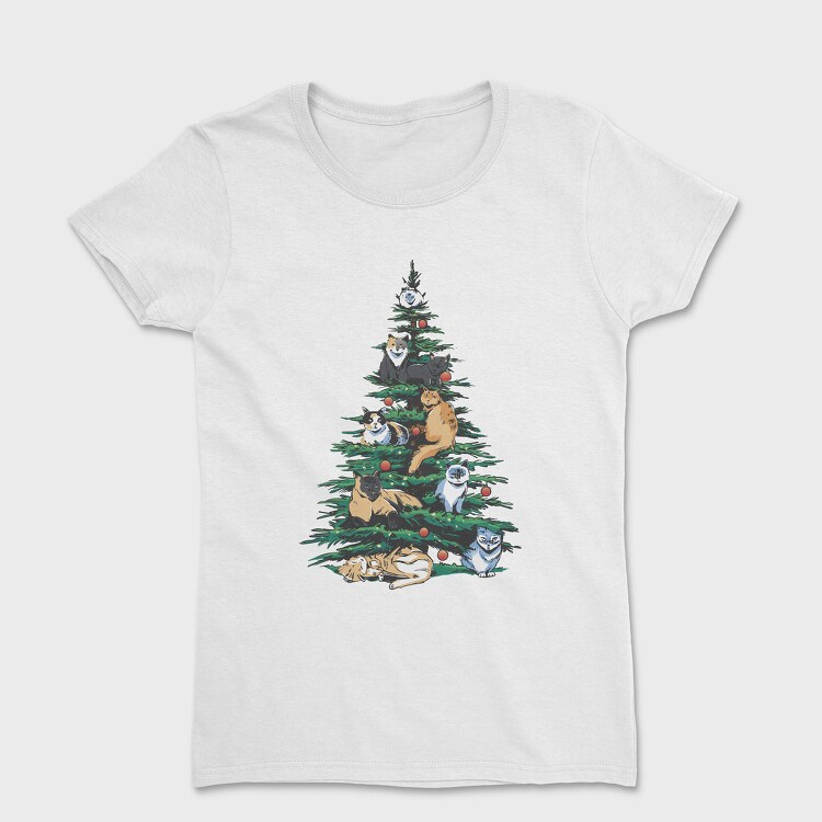 Tricou Femei, Christmas Tree Cats Realistic