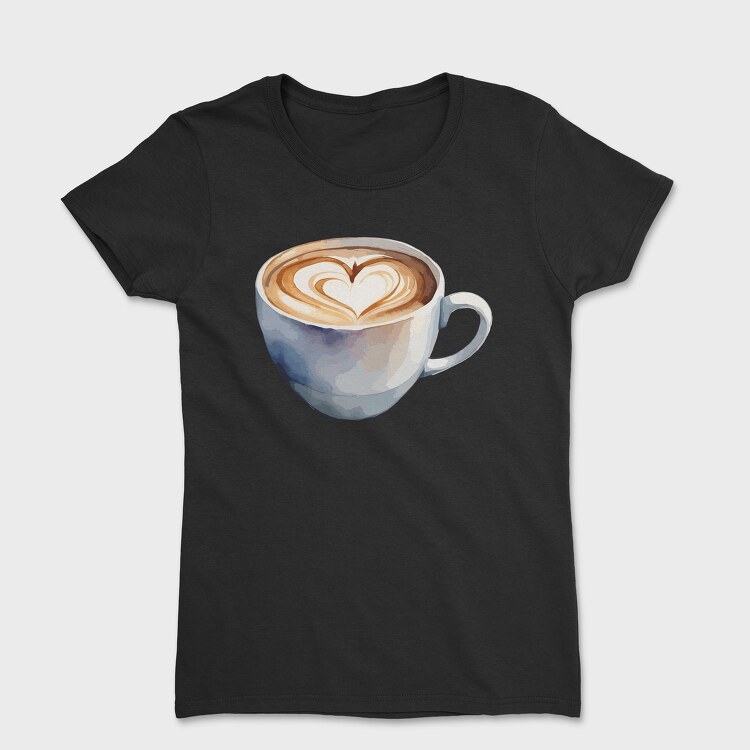 Tricou Femei, Coffee Mug Heart Watercolor