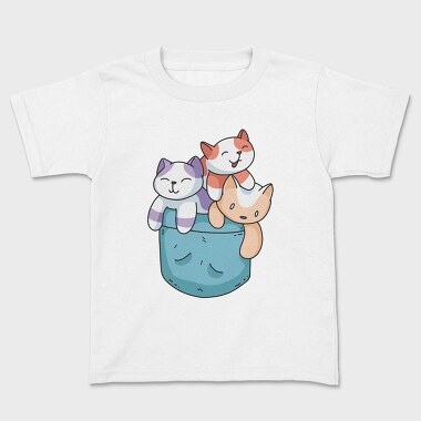 Tricou Copii, Colored Cats Pocket