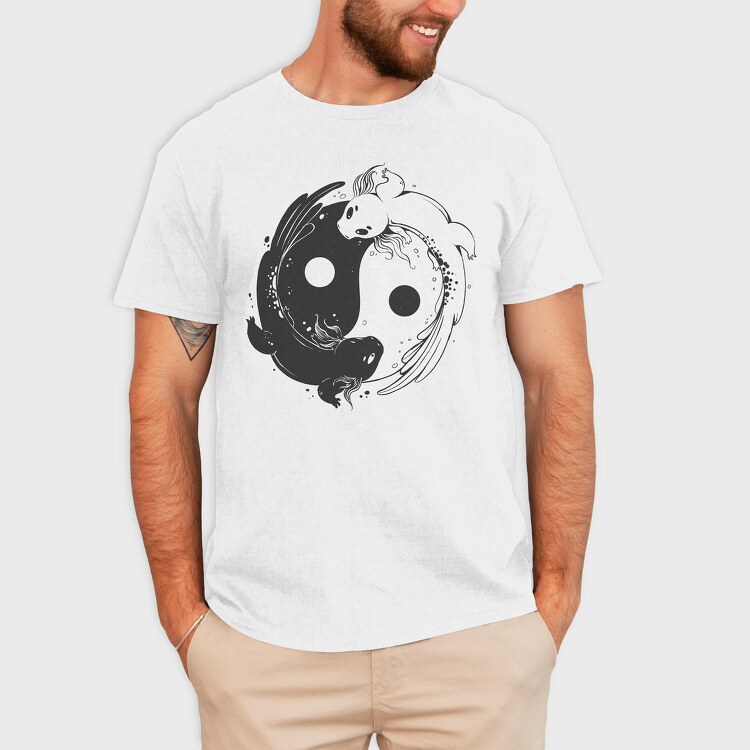 Yin Yang Axolotl Animals Monochrome, Tricou Barbati (Unisex)