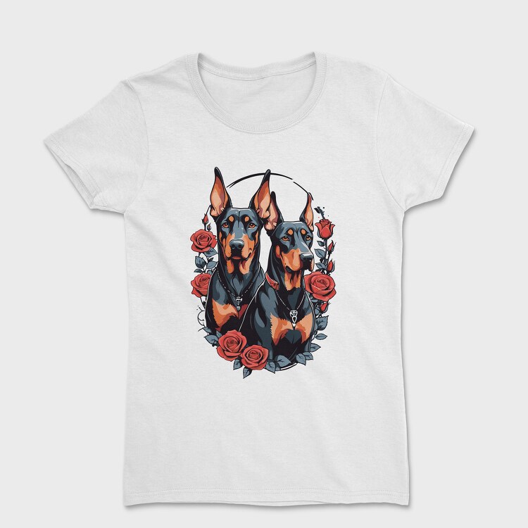 Tricou Femei, Doberman and Roses