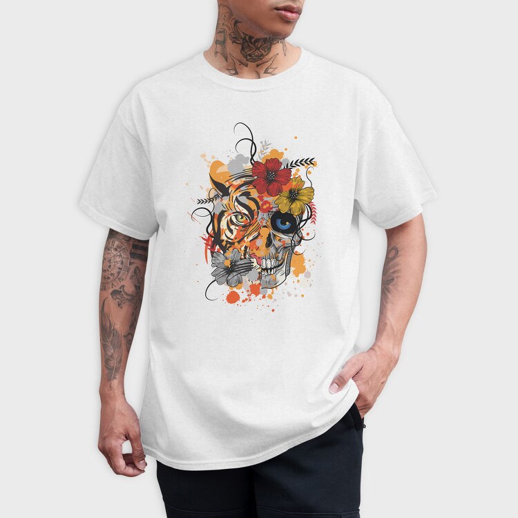 Tiger And Skull Abstract 001, Tricou Barbati (Unisex)