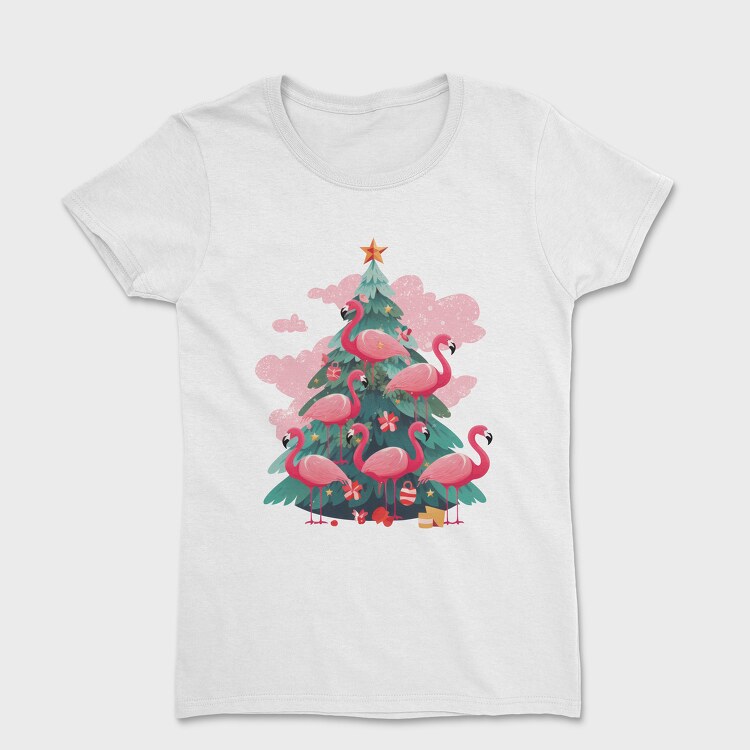 Tricou Femei, Flamingos Christmas Tree