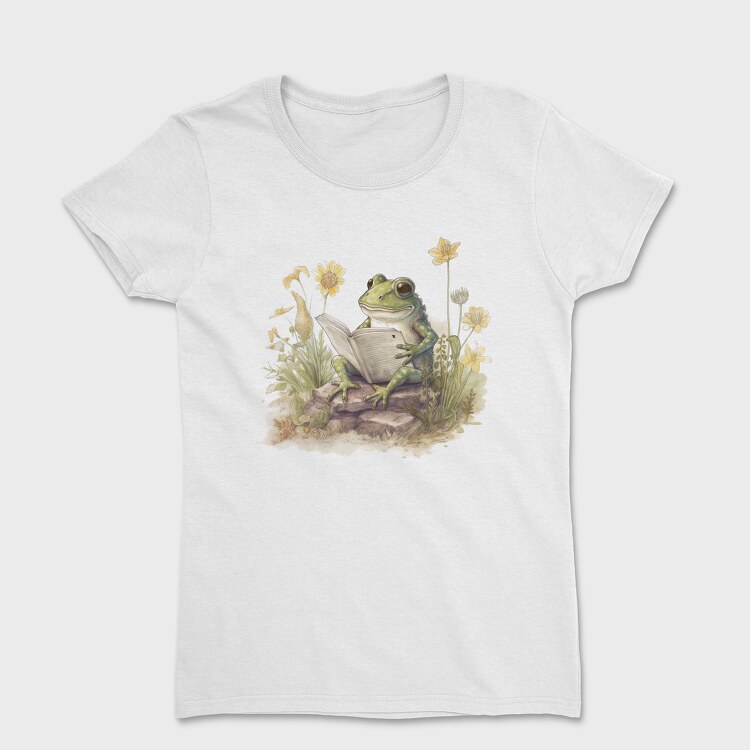 Frog Reading Watercolor, Tricou Femei