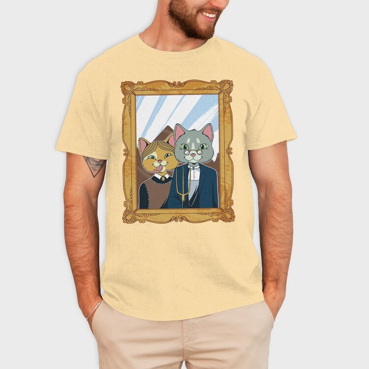 American Gothic Cat Farmer, Tricou Barbati (Unisex)
