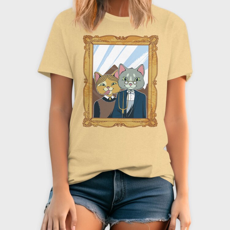 American Gothic Cat Farmer, Tricou Barbati (Unisex)