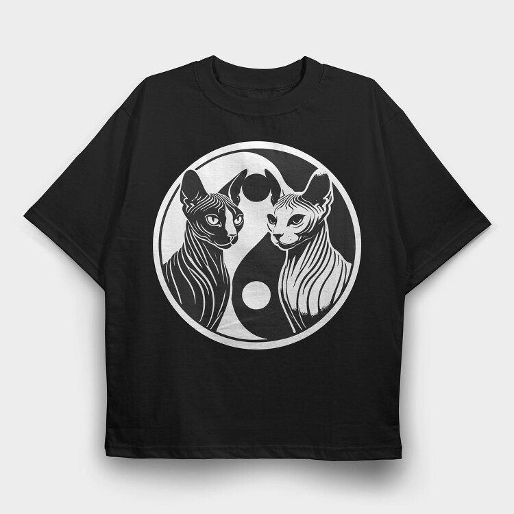 Yin Yang Cats Symbol, Tricou Oversize Barbati (Unisex)