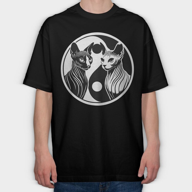 Yin Yang Cats Symbol, Tricou Oversize Barbati (Unisex)