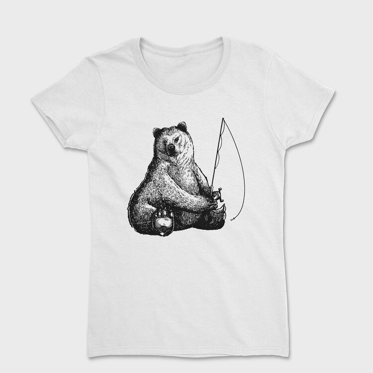 Tricou Femei, Hand Drawn Bear Fishing