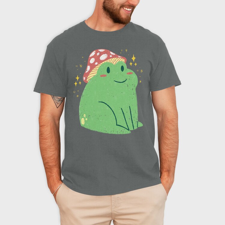 Cute Frog With Mushroom Sitting Cottage Core, Tricou Barbati (Unisex)
