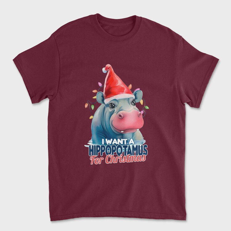 Tricou Barbati (Unisex), Hippo Watercolor Christmas