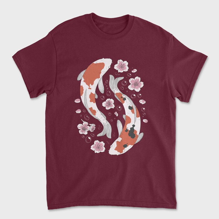 Tricou Barbati (Unisex), Koi Fish With Cherry Blossom