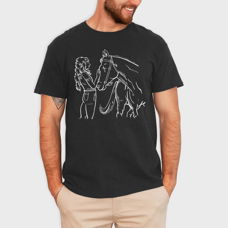 Girl With Horse, Tricou Barbati (Unisex)