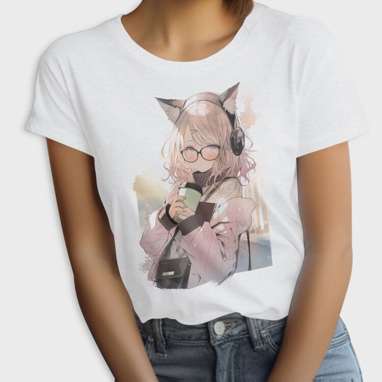 Pretty Anime Girl With Headphones, Tricou Femei