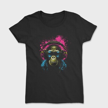 Tricou Femei, Monkey Headphones Portrait