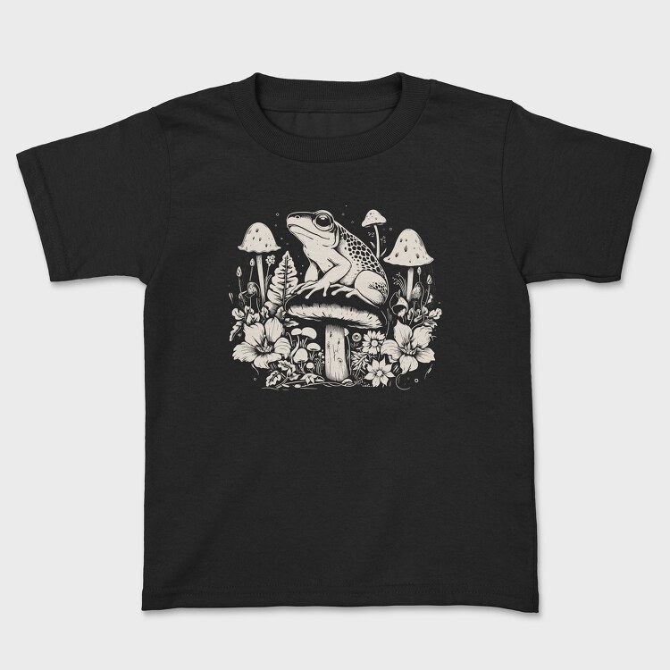 Tricou Copii, Monochrome Frog on Mushroom