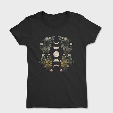 Tricou Femei, Moon Phases Dark Flowers