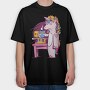 Tired Unicorn With Coffee, Tricou Oversize Barbati (Unisex)