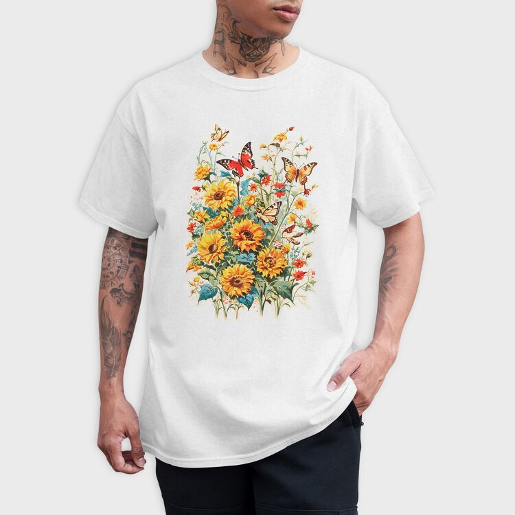Butterfly and Flowers, Tricou Barbati (Unisex)