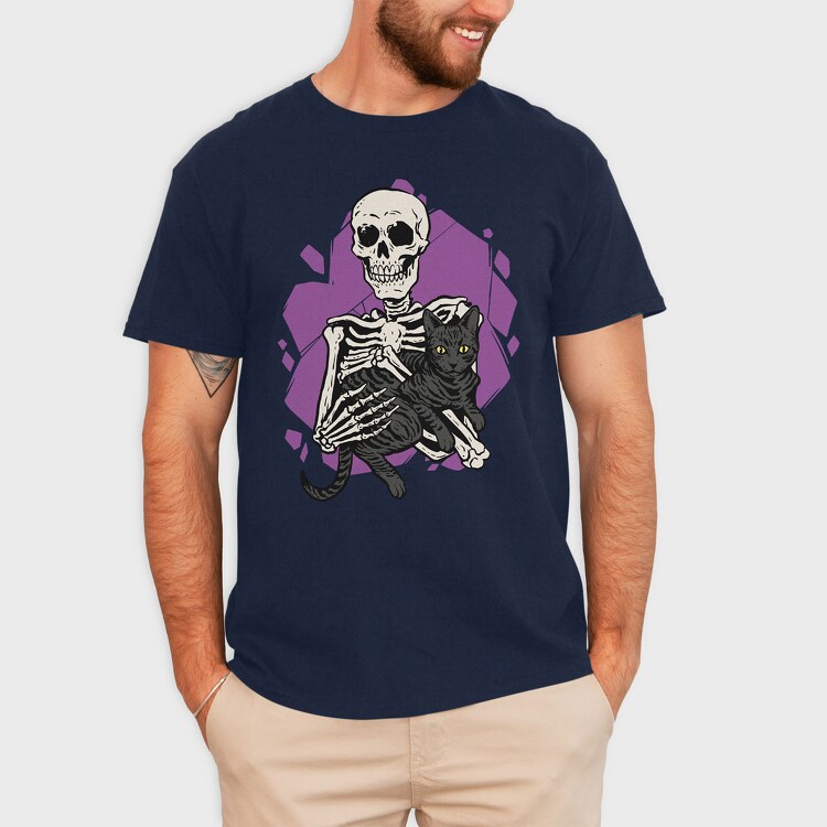 Skeleton Cuddling With a Black Cat, Tricou Barbati (Unisex)