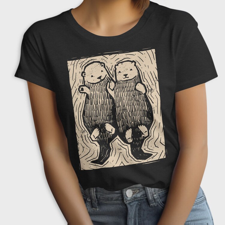 Cute Hand Drawn Otters Lino Art, Tricou Femei