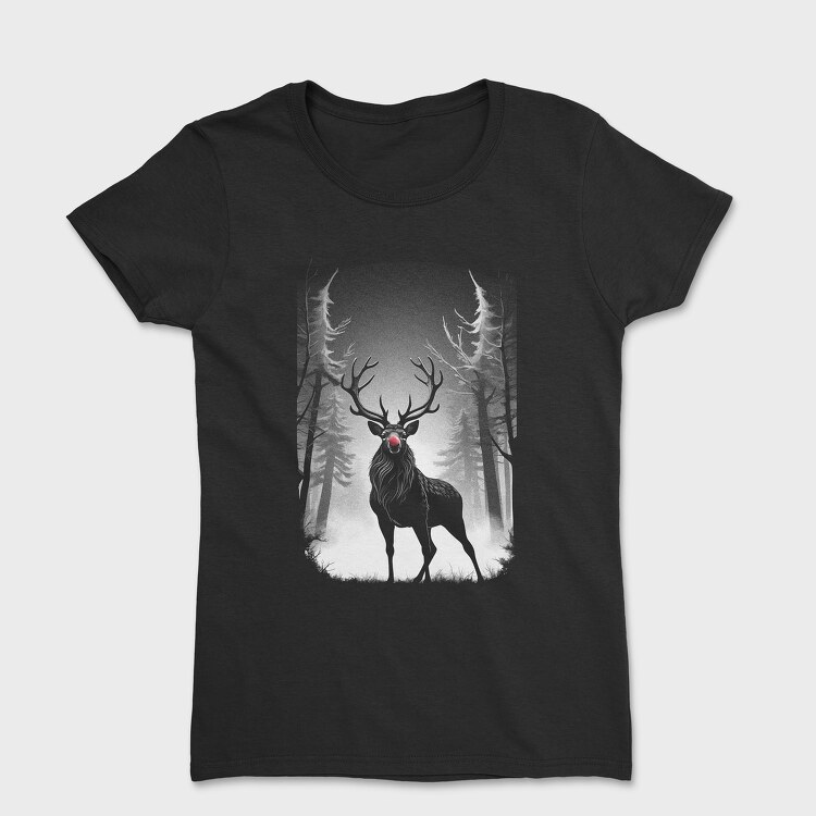 Tricou Femei, Reindeer Monochochrome Christmas