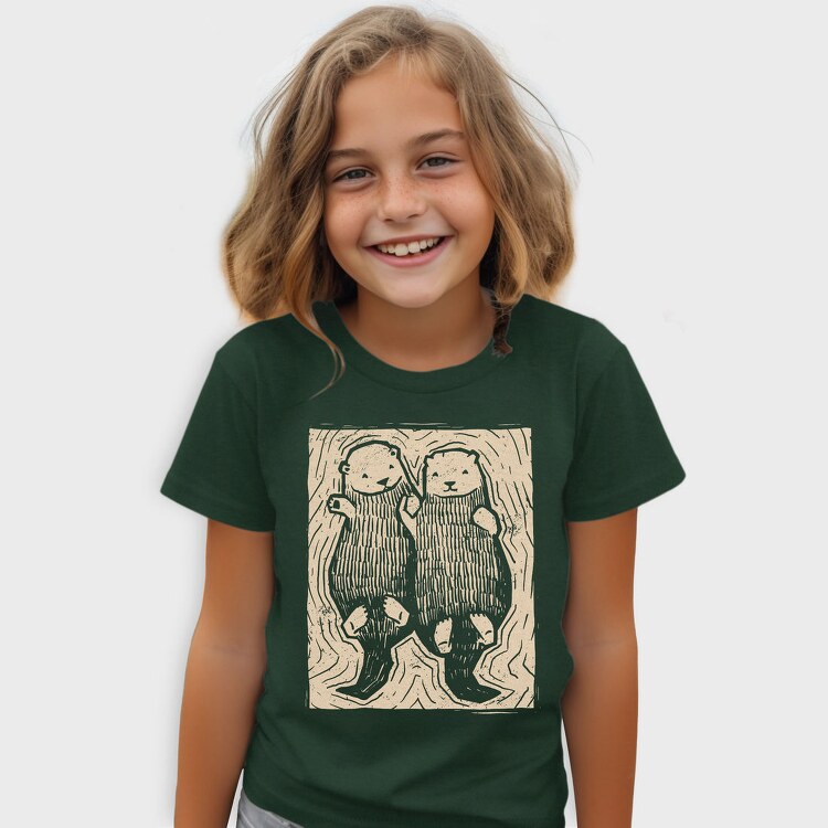 Cute Hand Drawn Otters Lino Art, Tricou Copii