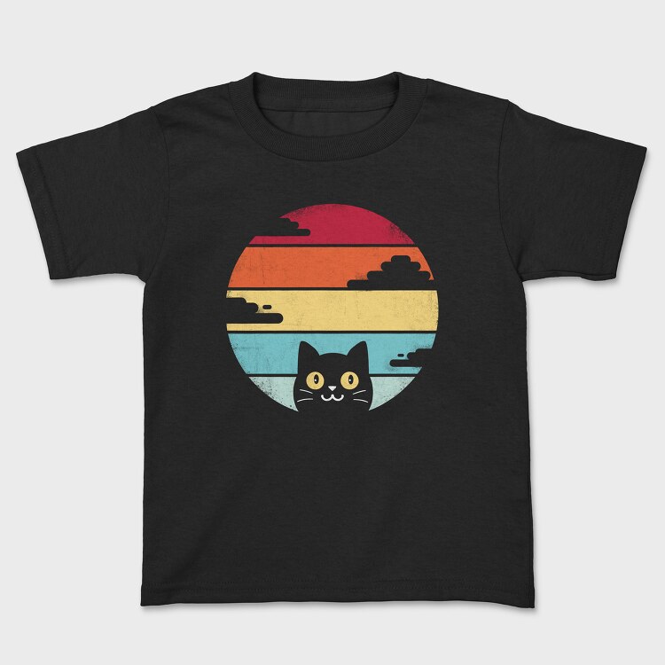 Tricou Copii, Retro Sunset Cat Funny