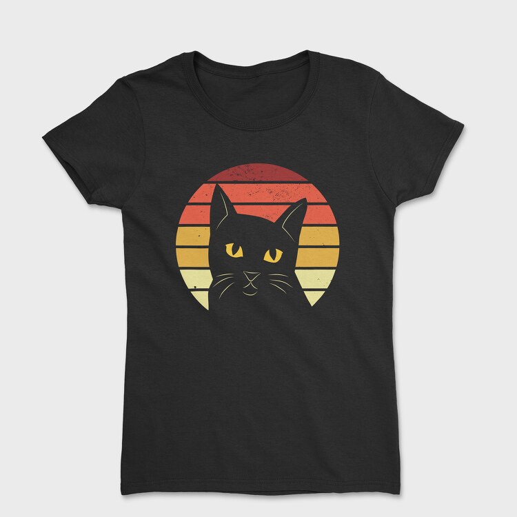 Tricou Femei, Retro Sunset Cat