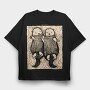 Cute Hand Drawn Otters Lino Art, Tricou Oversize Barbati (Unisex)