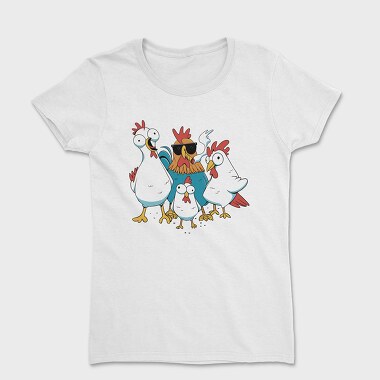 Tricou Femei, Rooster Cartoon Chickens