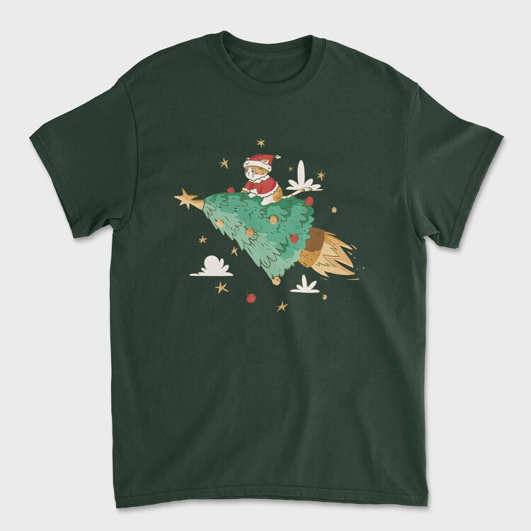 Tricou Barbati (Unisex), Santa Cat Christmas Tree