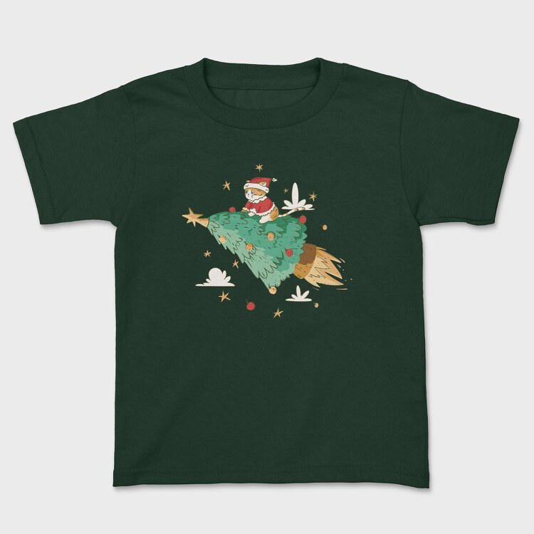 Tricou Copii, Santa Cat Christmas Tree