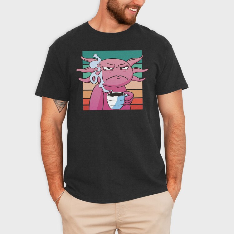 Angry Axolotl With Coffee, Tricou Barbati (Unisex)