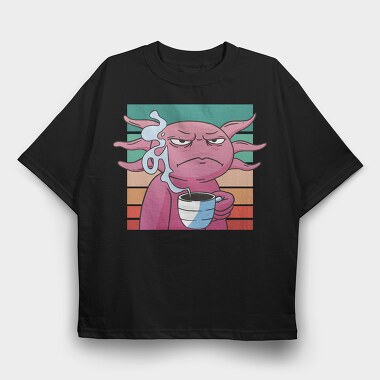 Angry Axolotl With Coffee, Tricou Oversize Barbati (Unisex)