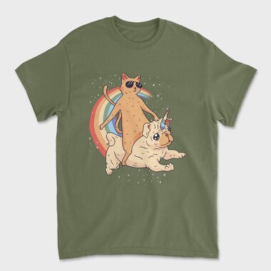 Tricou Barbati (Unisex), Cat Riding Dog Unicorn