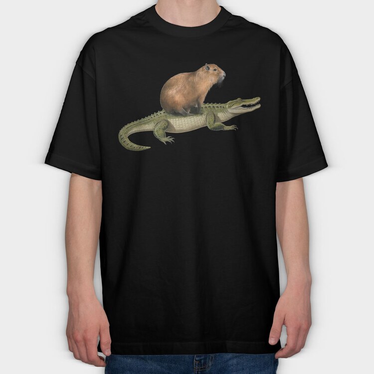Capybara And Crocodile, Tricou Oversize Barbati (Unisex)